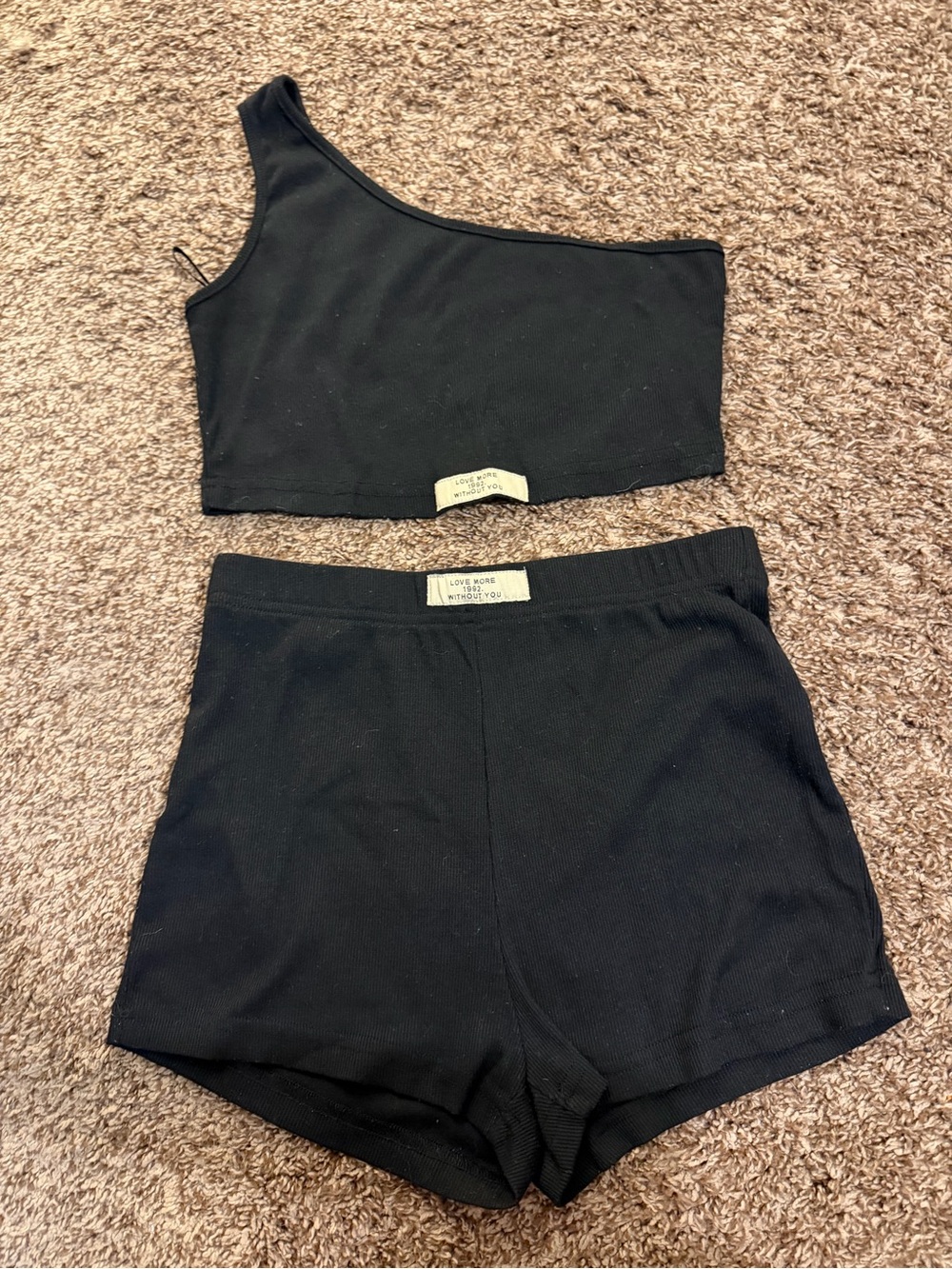 SHEIN Black Ribbed High-Rise Bike Shorts and top